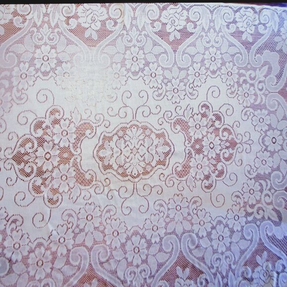 Vtg Quaker Lace Gala Egyptian Tablecloth 1992 Floral Pattern 54 X 83" Ivory - Picture 2 of 4